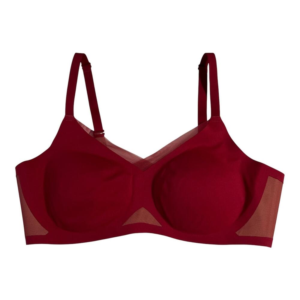 Honeylove Bra CrossOver Womens L Red T Shirt Wireless Lined Mesh LWBRO302